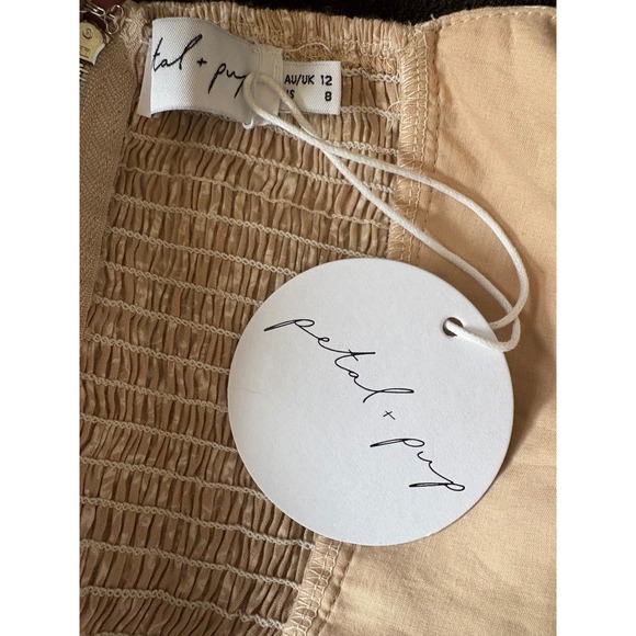 NWT Petal & Pup Floral Crop Top Puff Sleeve Tie Front Beige Women's Size‎ L - Picture 11 of 13